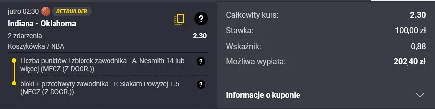 Kupon NBA w Fortunie w dniu 19.06.2025