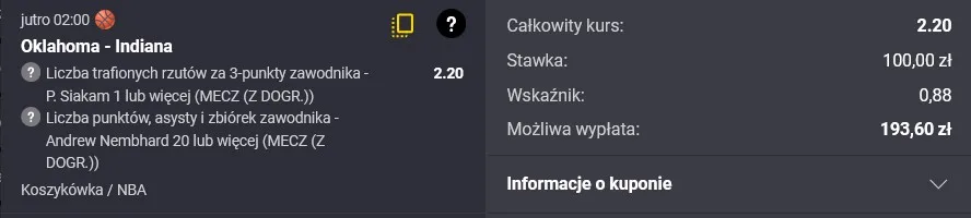 Kupon NBA w dniu 08.06.2025 w Fortunie