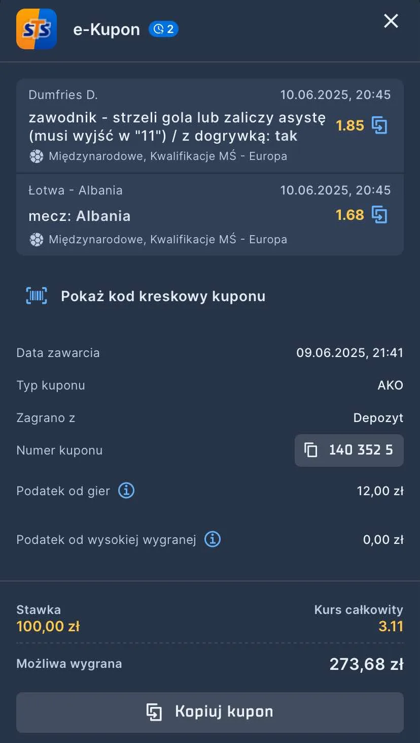 kupon na eliminacje MŚ 2026