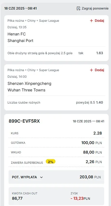 Kupon Superbet Chiny 18.06.