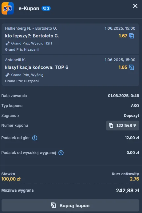 Sts, double, kupon, formula 1