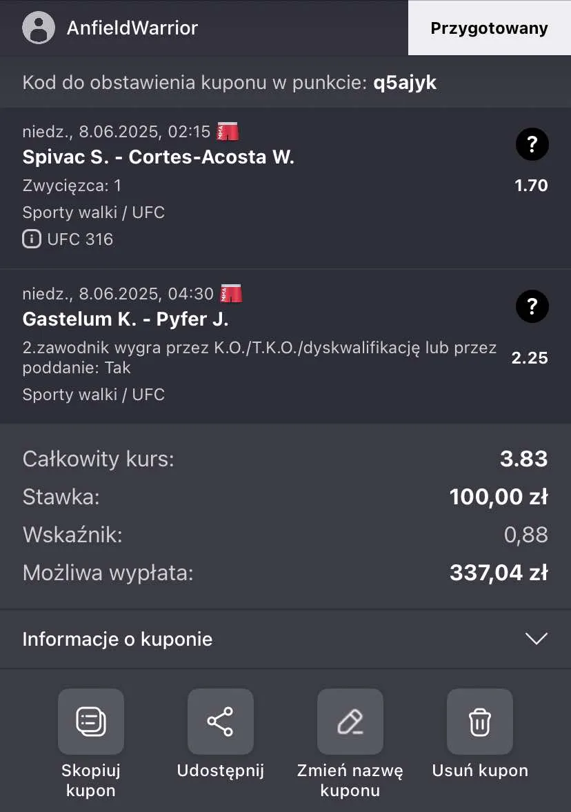 kupon na UFC 316