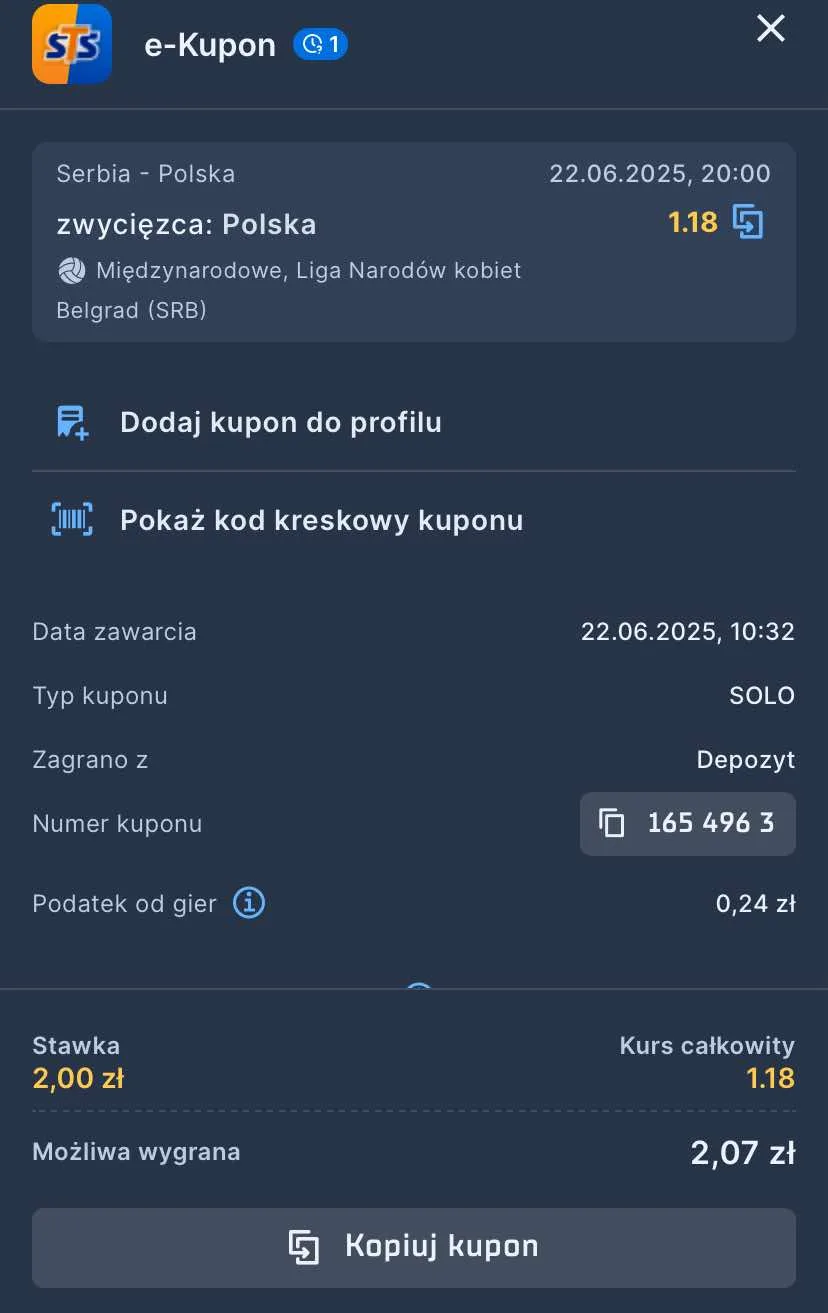 kupon na zasilacz Serbia - Polska