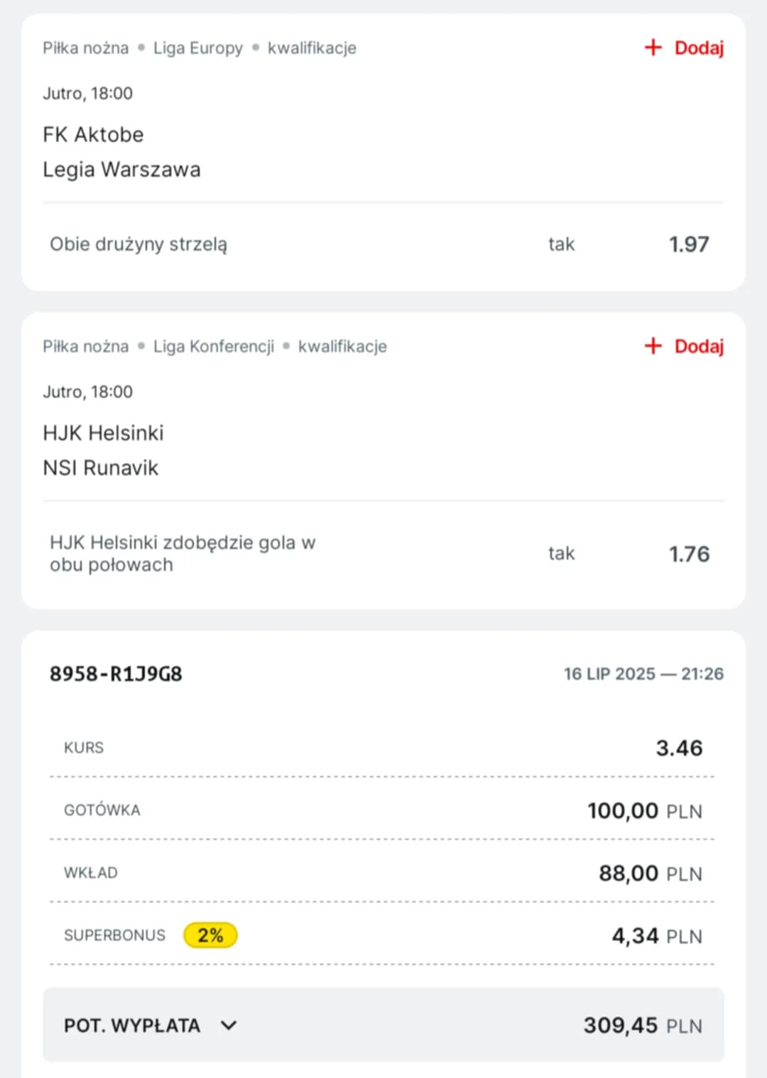 Kupon double LE, LK 17.07.2025