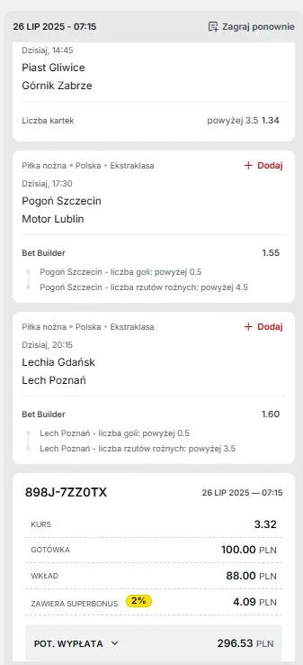 Kupon Ekstraklasa Superbet