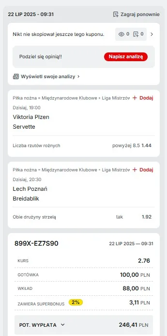 Kupon Superbet LM 22.07.