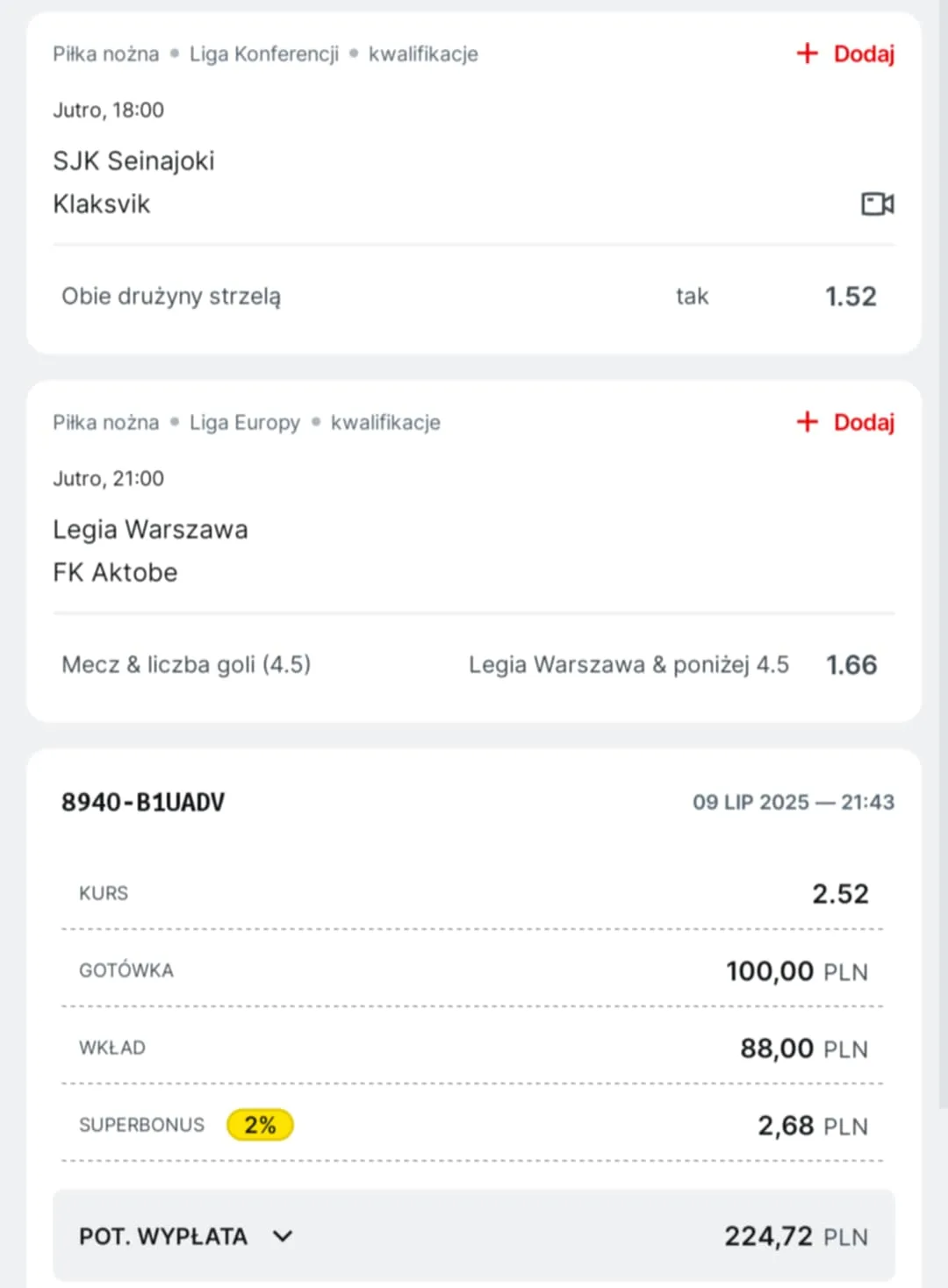 Kupon double LE, LK 10.07.2025