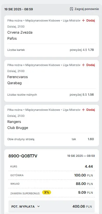 Kupon Superbet LM 19.08.
