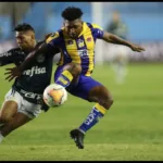 Zawodnik-ekwadorskiego-Delfinu-w-starciu-z-graczem-z-brazyliskiego-Palmeiras-z-meczu-w-2020-w-Copa-Libertadores-foto-Alamy