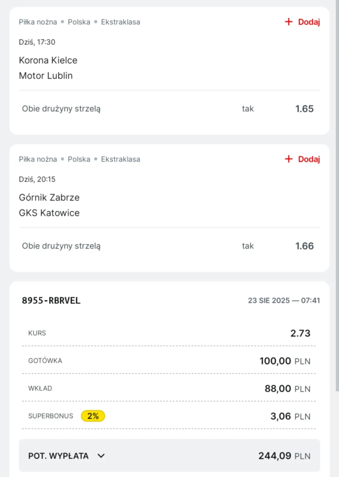 Kupon double Ekstraklasa 23.08.2025