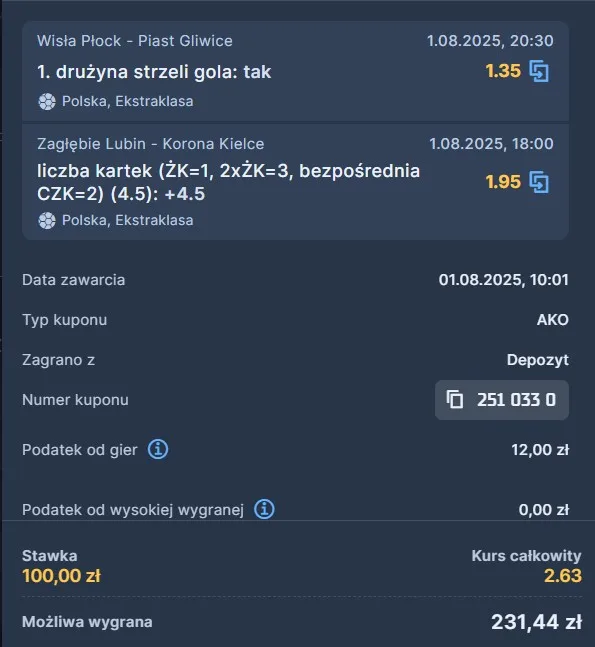 Kupon STS Ekstraklasa 01.08.