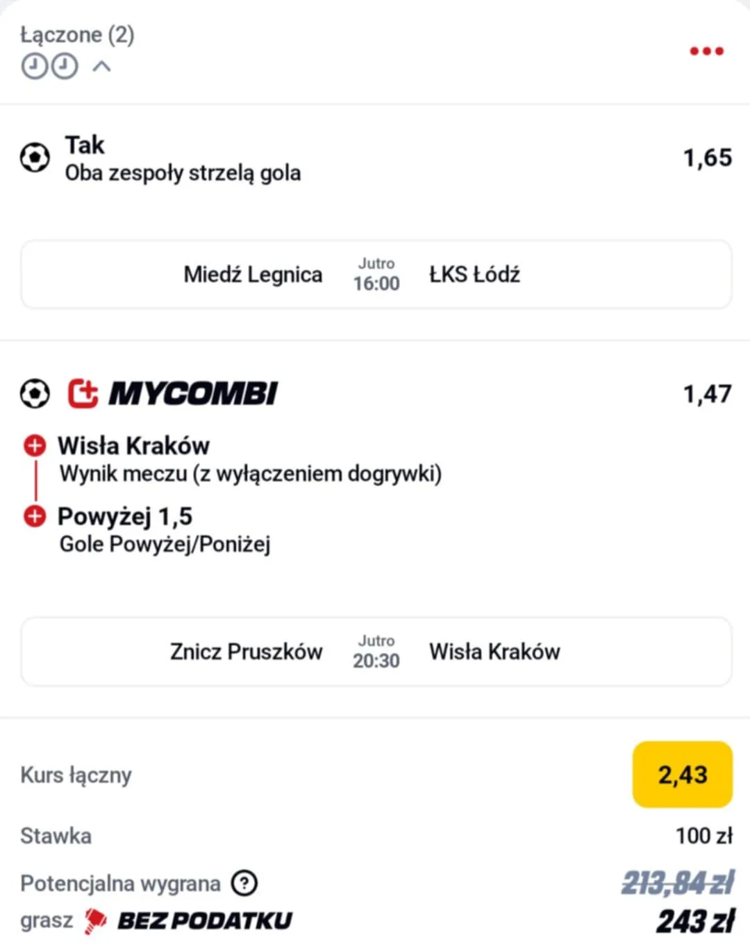 Kupon double 1. Liga, 19.08.2025