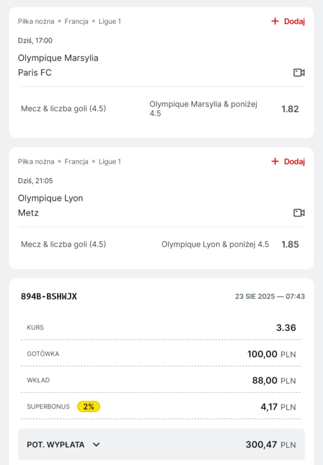 Kupon double Ligue 1 23.08.2025