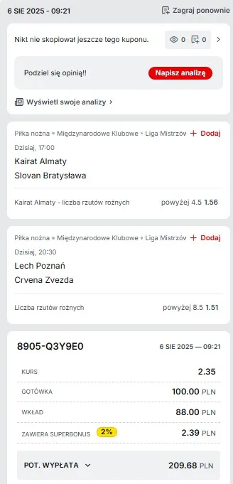Kupon Superbet 06.08. LM