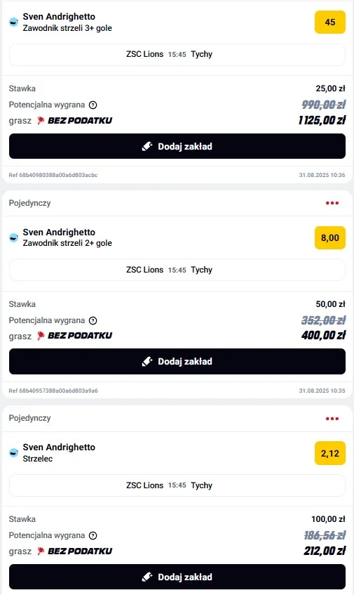 Kupony Betclic Hokej 31.08.