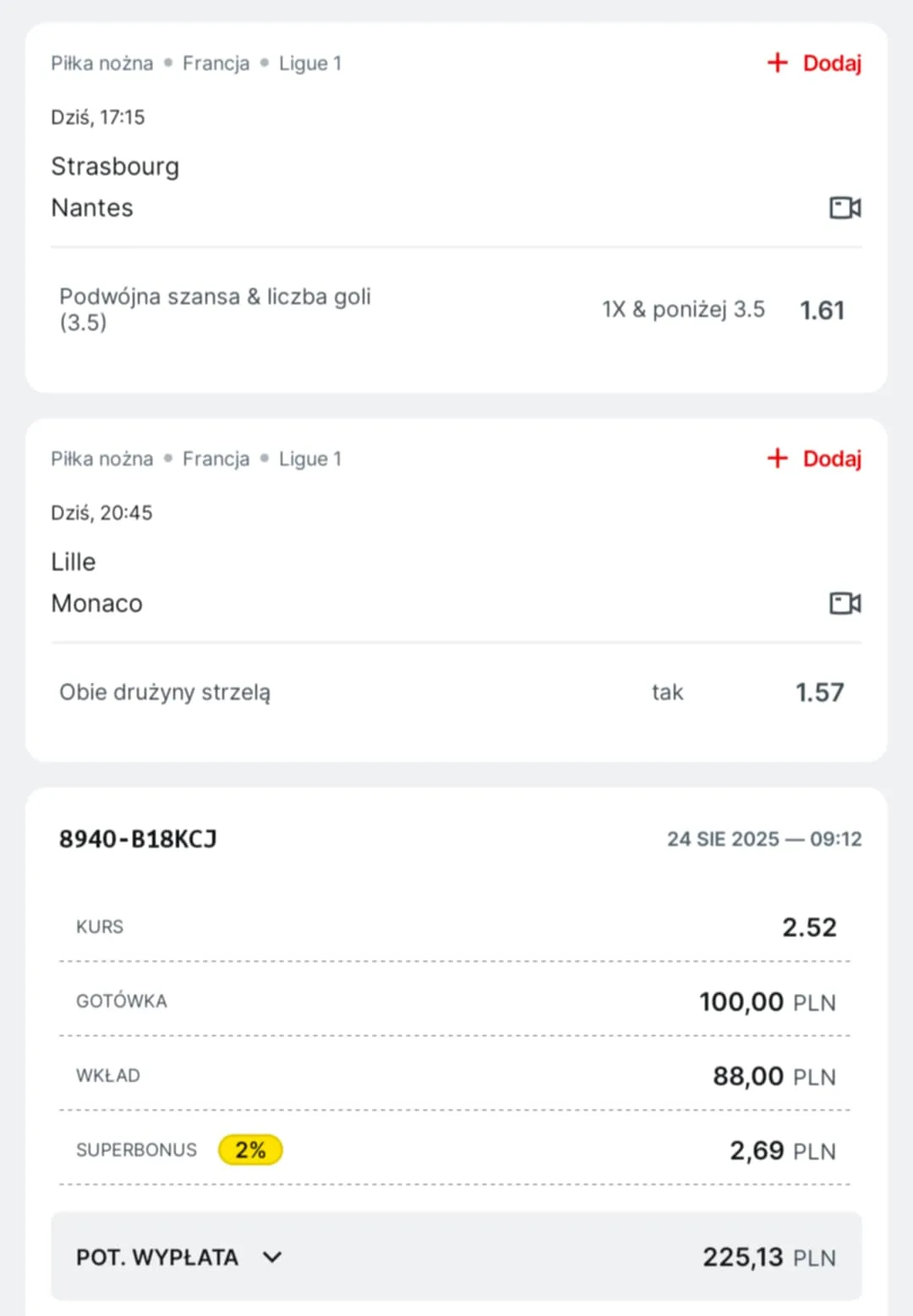 Kupon double Ligue 1 24.08.2025