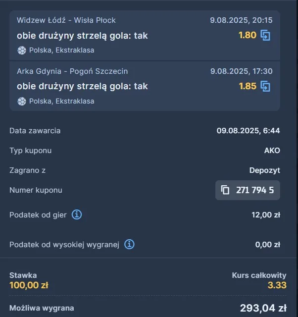 Kupon STS Ekstraklasa 09.08.