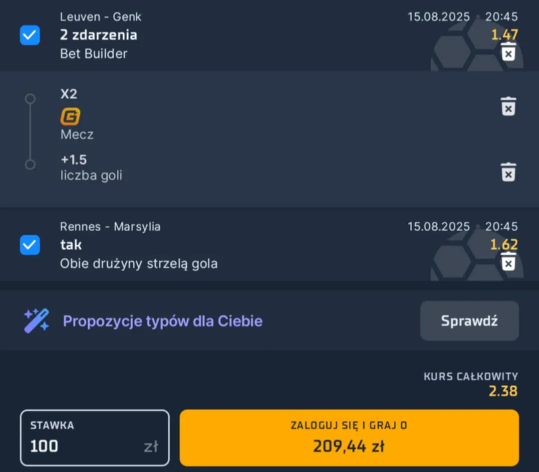 Kupon double JPL, Ligue 1 15.08.2025