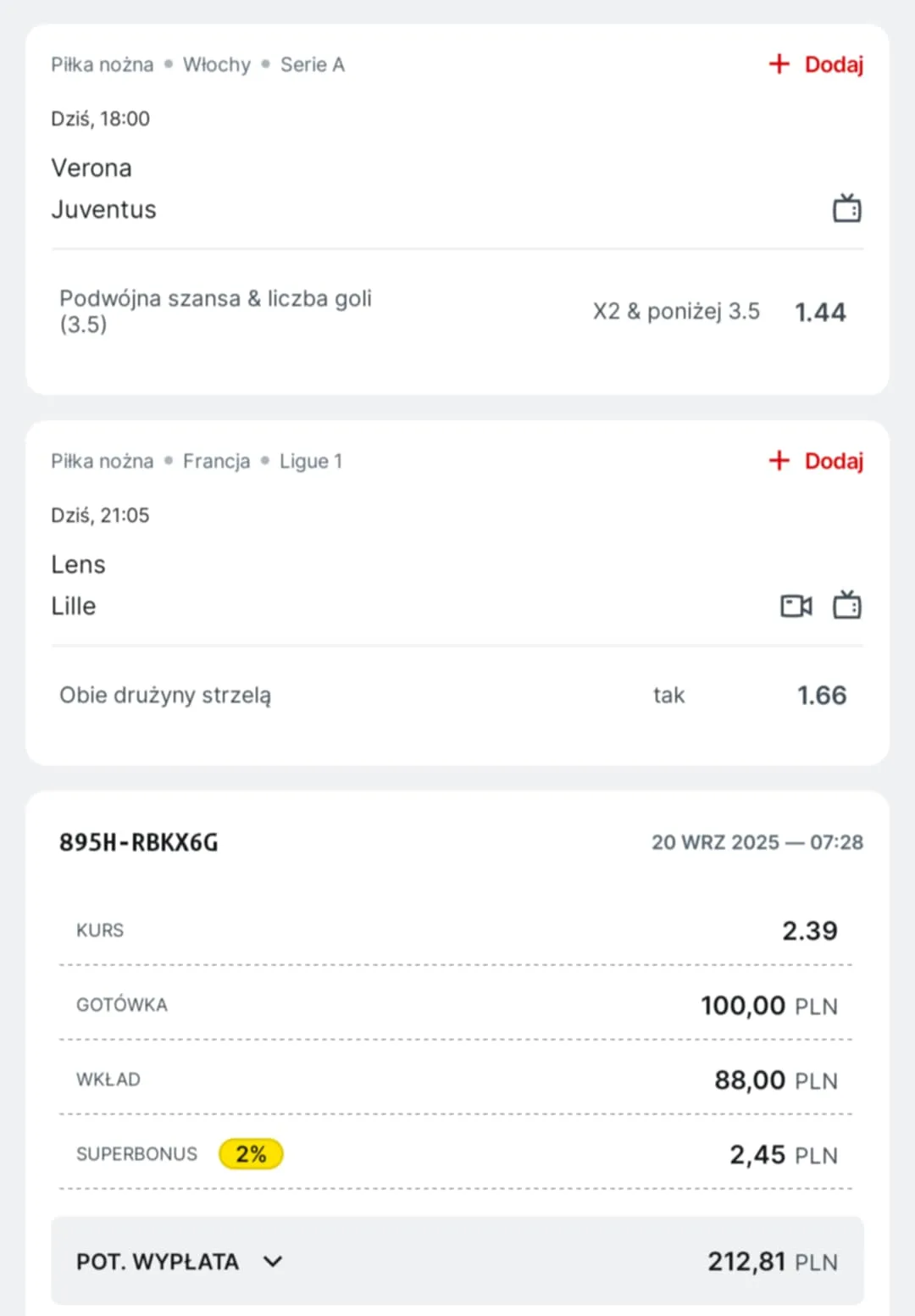 Kupon double Serie A-Ligue 1, 20.09.2025