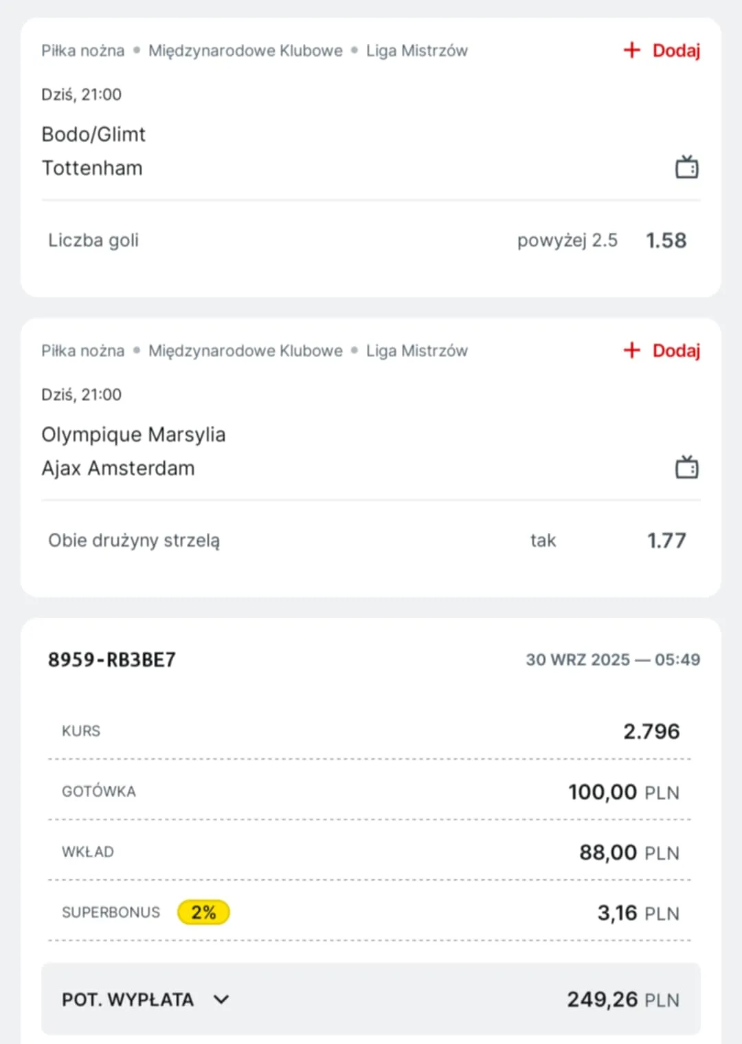 Kupon double Liga Mistrzów 30.09.2025