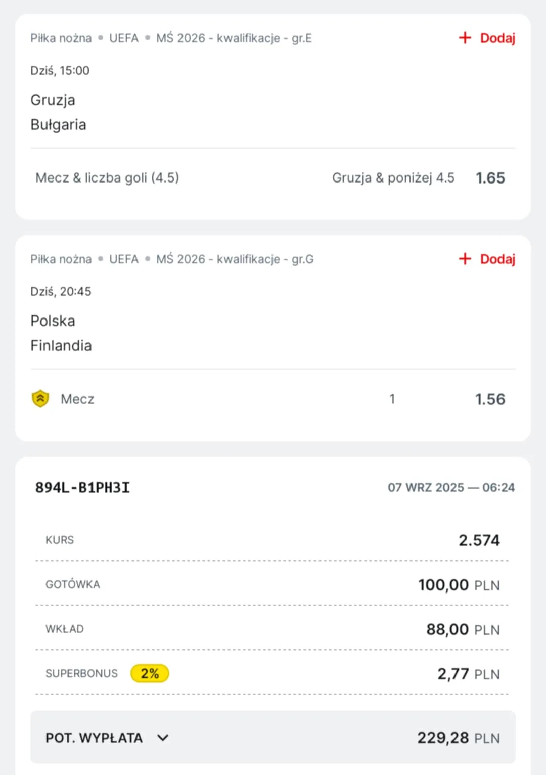 Kupon double eliminacje MŚ 2026, 07.09.2025