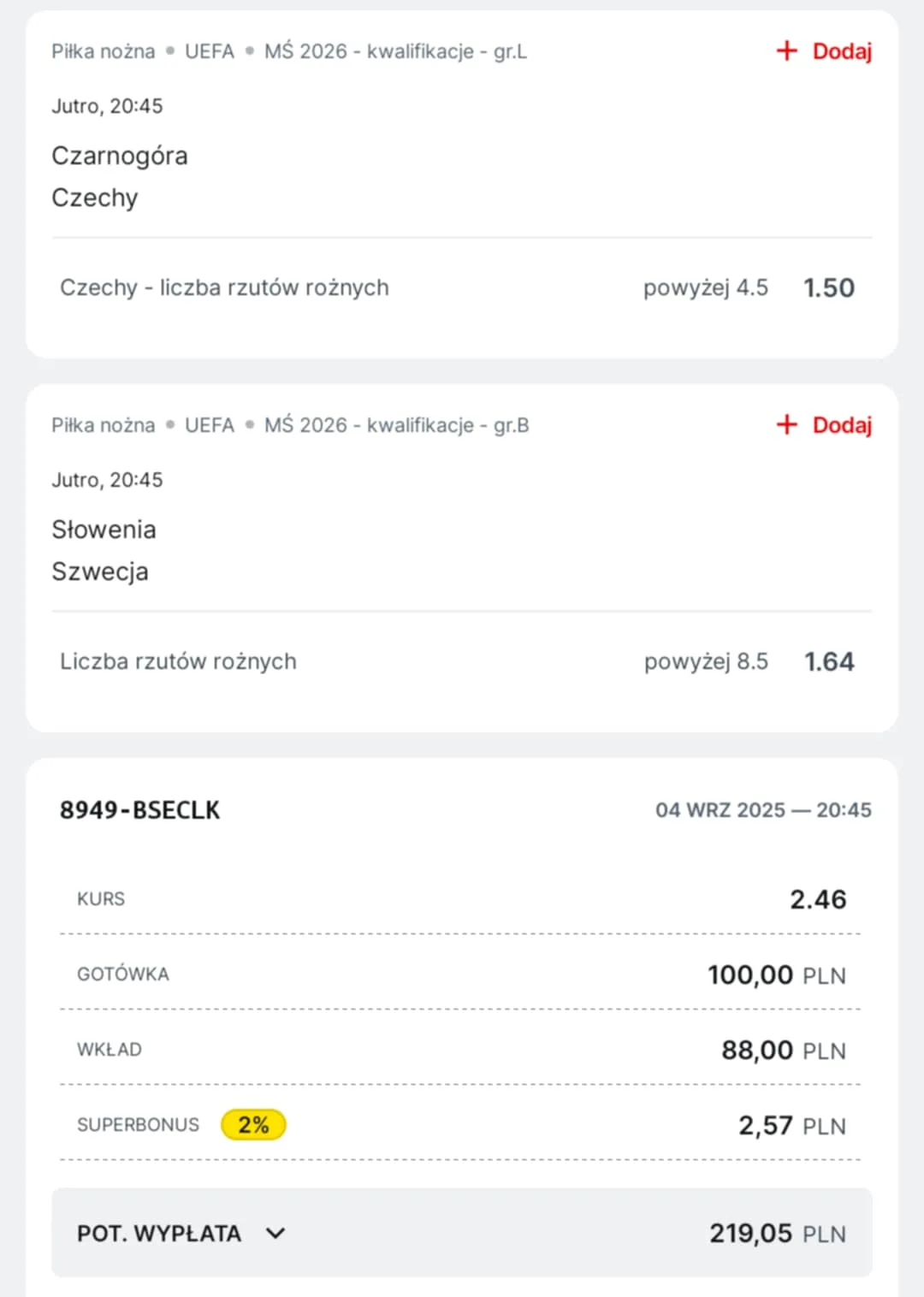 Kupon double eliminacje MŚ 2026, 05.09.2025