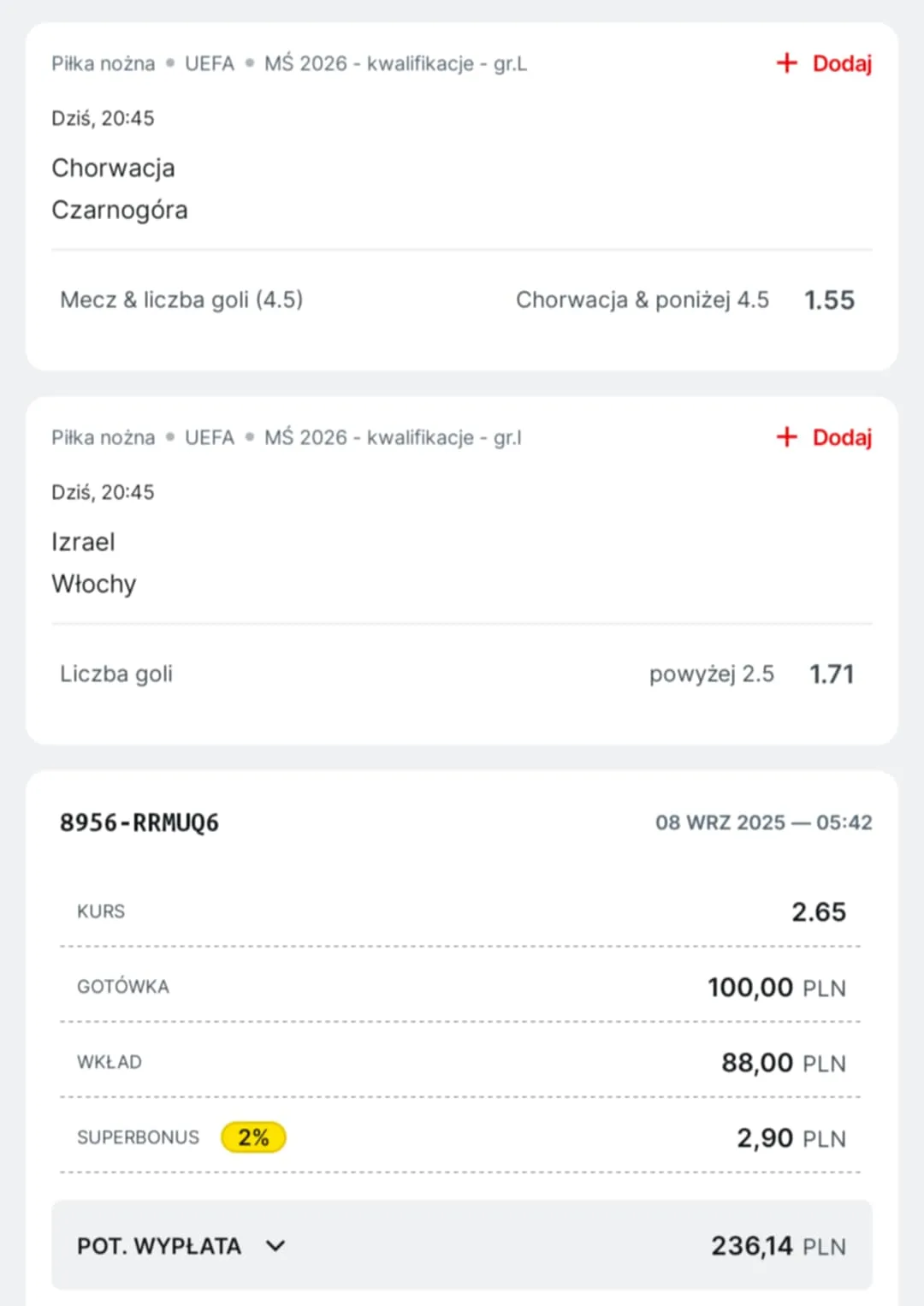 Kupon double eliminacje MŚ 2026, 08.09.2025