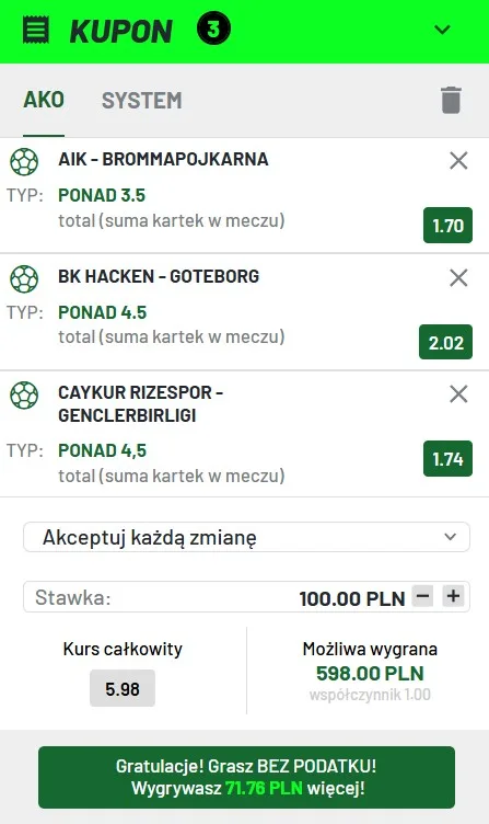Kupon Szwecja i Turcja 15.09.