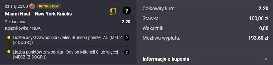 Kupon NBA w Fortunie w dniu 26.210.2025
