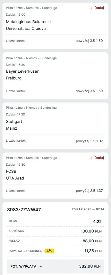 Kupon Superbet Rumunia i Bundesliga