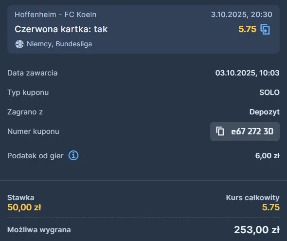 Bundesliga czerwona kartka 03.10.