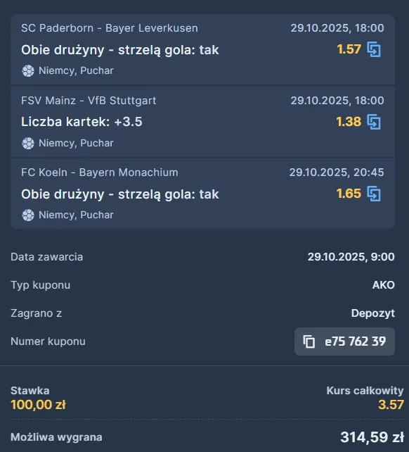 Kupon STS Niemcy 29.10.