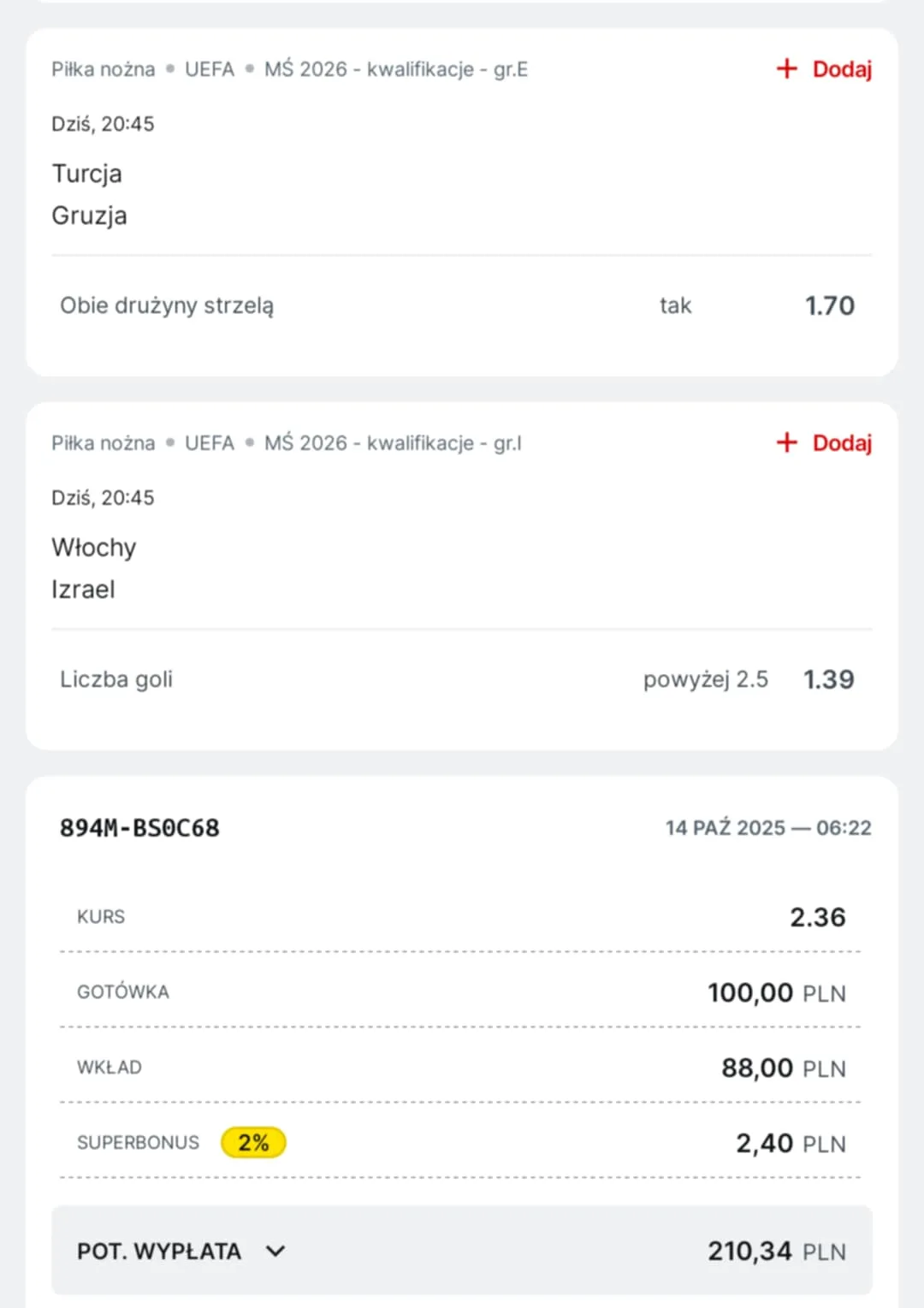 Kupon double eliminacje MŚ 14.10.2025