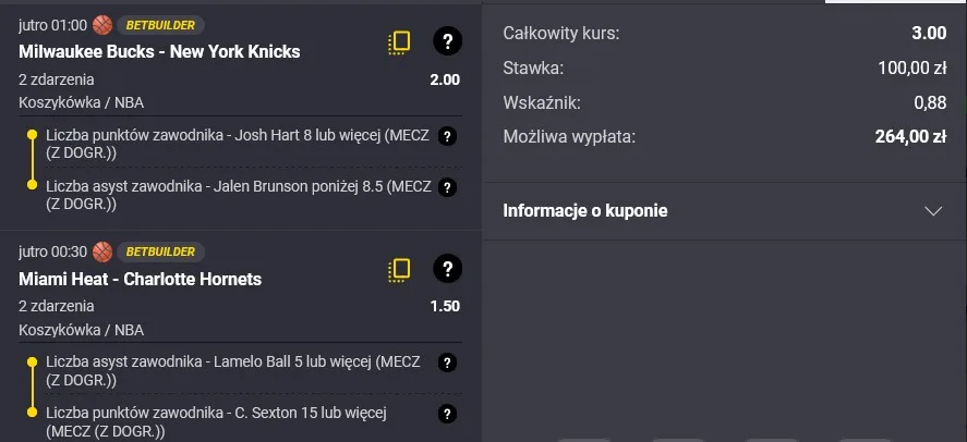 Kupon NBA w Fortunie w dniu 28.10.2025