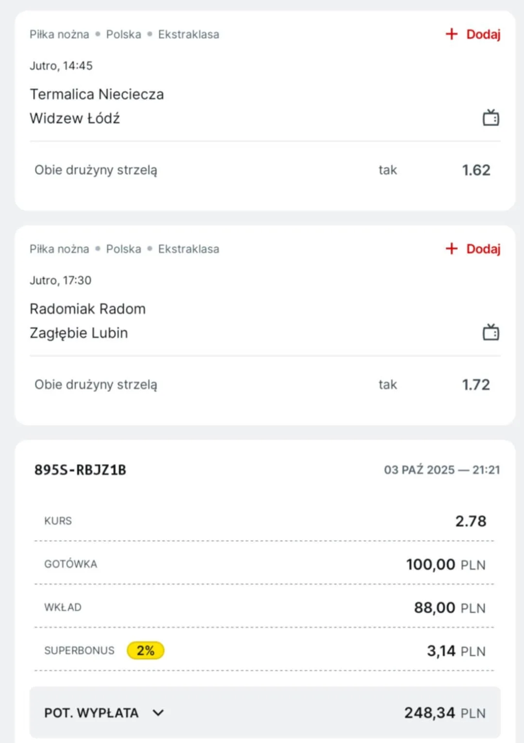 Kupon double Ekstraklasa, 04.10.2025