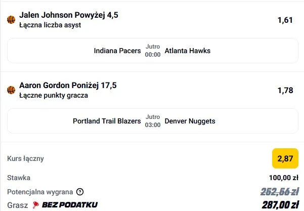 Kupon NBA w Betclic w dniu 31.10.2025