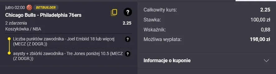 Kupon NBA w dniu 04.11.2025 w Fortunie