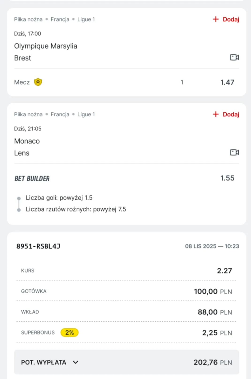 Kupon double Ligue 1, 08.11.2025