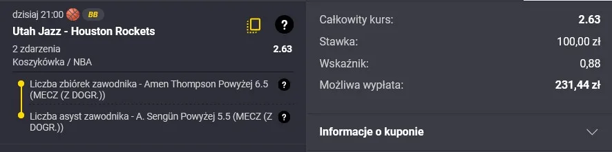 Kupon NBA w Fortunie w dniu 30.11.2025