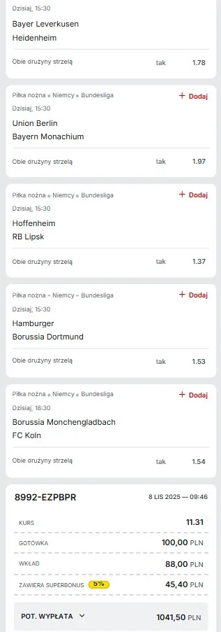 Kupon Bundesliga 08.11.