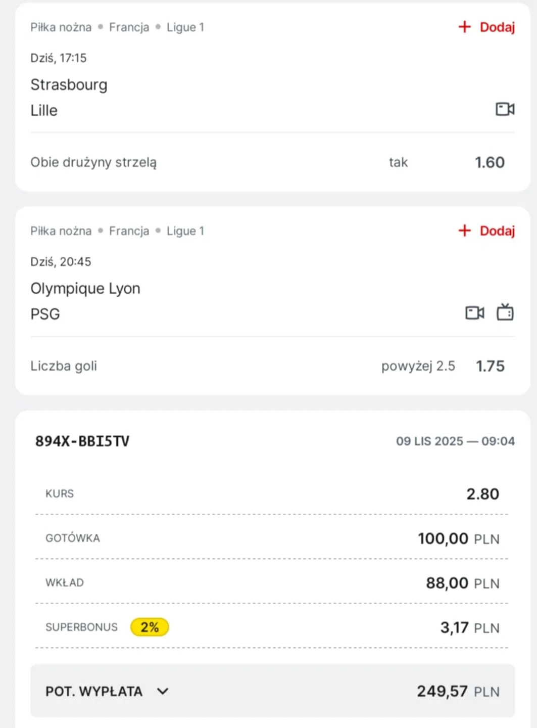 Kupon double Ligue 1, 09.11.2025