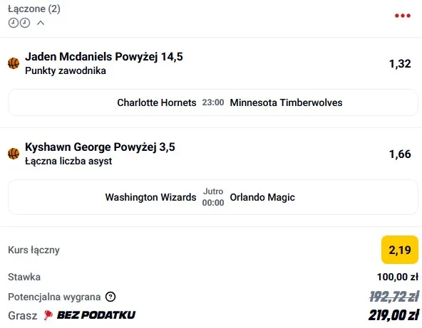 Kupon NBA w Betclic w dniu 01.11.2025