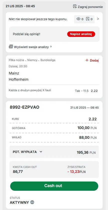 Kupon Bundesliga 21.11.