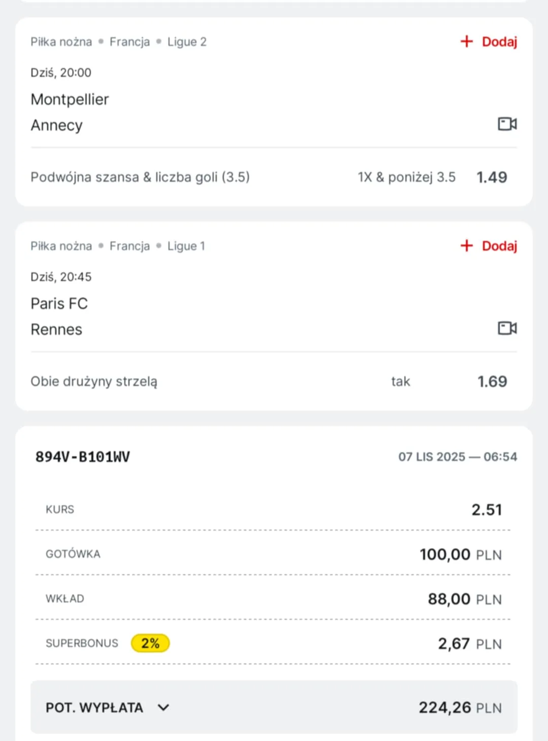 Kupon double Ligue 1, Ligue 2, 07.11.2025