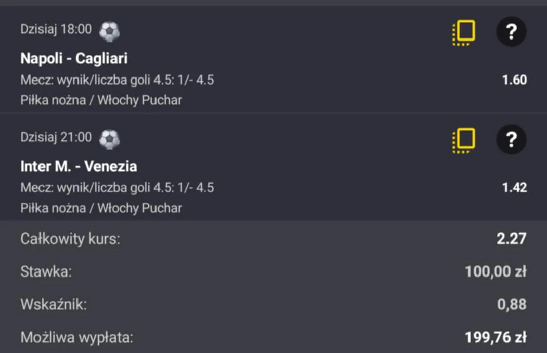 Kupon double Coppa Italia 03.12.2025