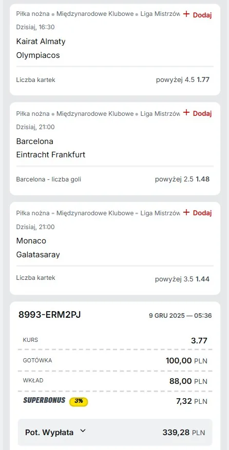 Kupon Superbet LM 09.12.