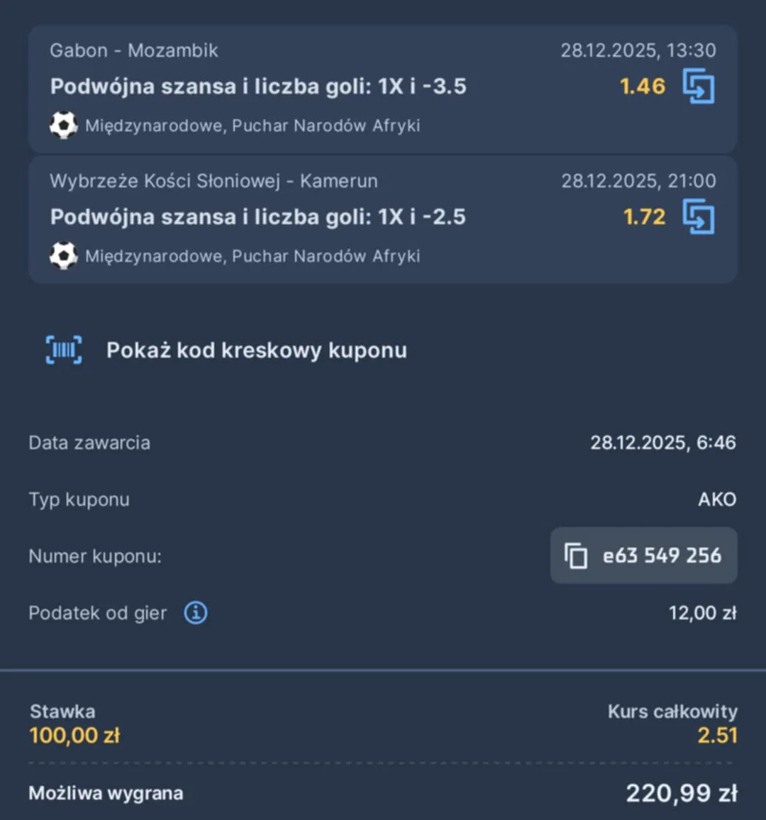 Kupon double PNA, 28.12.2025