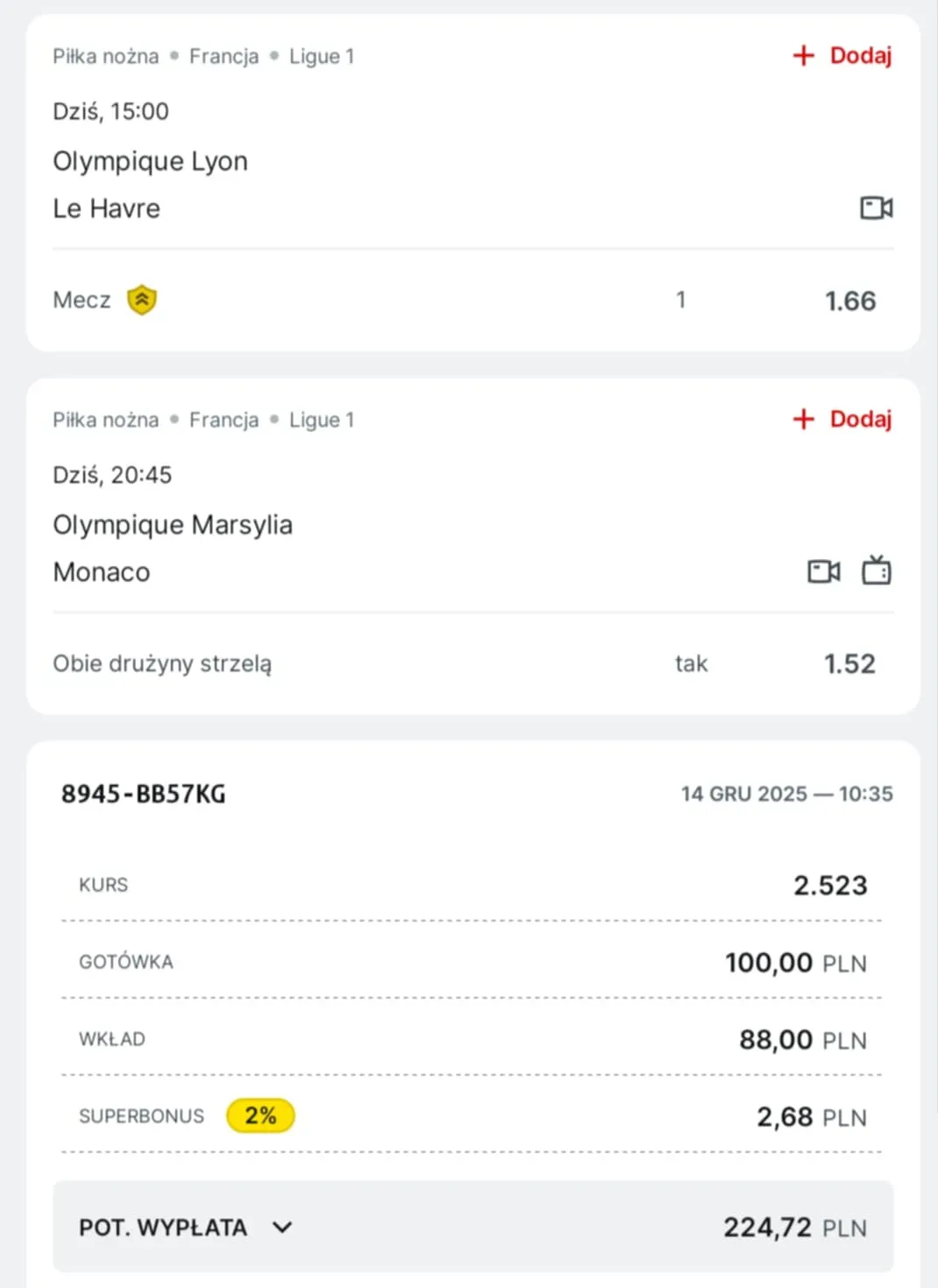 Kupon double Ligue 1, 14.12.2025