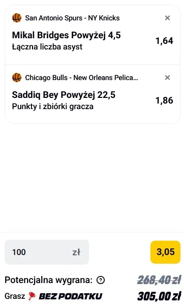 Kupon NBA w Betclic w dniu 31.12.2025