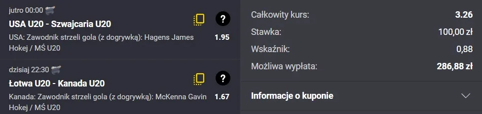 Kupon Fortuna hokej 27.12.